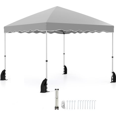 Tonnelle Pliable 3 x 3 M, Tonnelle de Jardin Extérieur Portable avec Sac à Roulettes, 4 Cordes Coupe-vent & 4 Sacs de Sable, Tente de Fête, Gris (1/5)
