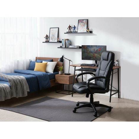 Dmora - Silla de oficina Dcelik, Sillón presidencial con reposabrazos, Silla de oficina ergonómica, 70x65h103/114 cm, Negro (1/3)