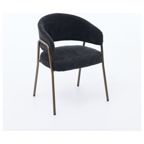 Fauteuil moderne en chenille : fauteuil de détente rembourré aux pieds en métal laiton antique — Idéal pour les cuisines et les salles à manger. (1/5)
