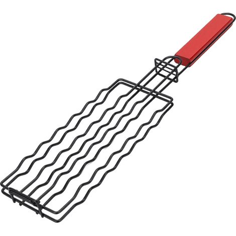 Supporto per salsicce da barbecue, griglia multifunzionale con manico in legno per carne e verdure, colore nero. (1/5)