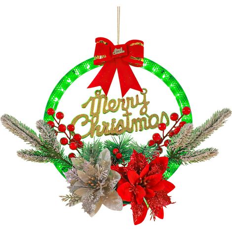 Weihnachtsgirlande für die Wand, roter Beerenschmuck mit LED-Lichtern, Weihnachtsbaumdekoration (1/4)