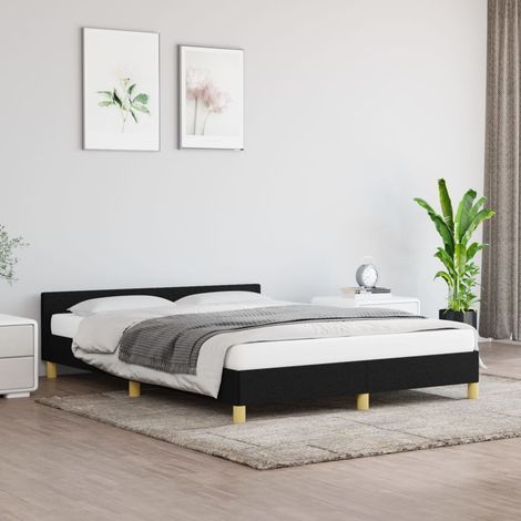 Lit double pour adulte avec tête de lit - Cadre de lit Noir 140x200 cm Tissu BV555855 - BonneVie (1/5)