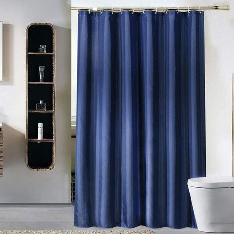 Rideau de douche uni en tissu épaissi avec crochets – Rideau de salle de bain décoratif et imperméable – 220 x 220CM (Bleu marine) (1/3)