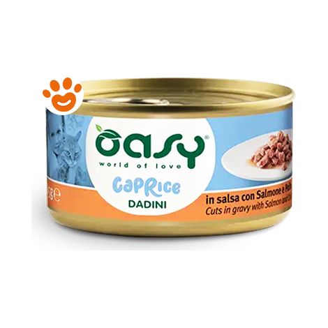 Oasy Cat Caprice Dadini in Salsa al Salmone e Pollo - Oasy Cat Caprice Dadini in Salsa al Salmone e Pollo - Lattina Da 85 Gr