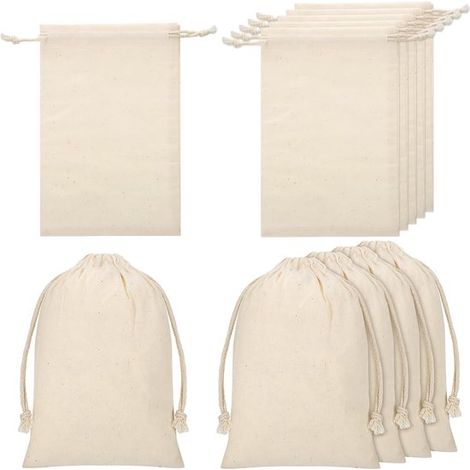 Paquete de 50 bolsas de regalo y obsequios para fiestas, de lino natural, de 15 x 20 cm con cordón ajustable. (1/5)