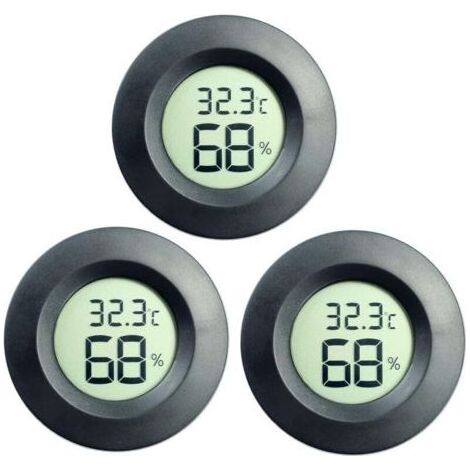 3er-Pack Digitales LCD-Hygrometer-Thermometer zur Feuchtigkeitsmessung für Luftbefeuchter, Luftentfeuchter, Gewächshaus, Keller, Babyzimmer (Schwarz) (1/5)