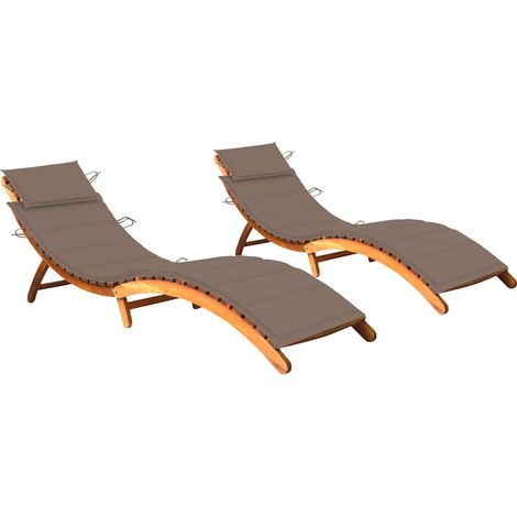 Lot de 2 Bains de soleil Chaises de jardin - Transat de jardin avec coussins Bois d'acacia solide BV144302 - BonneVie (1/5)