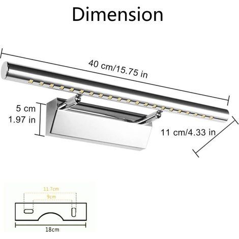 5-W-LED-Badezimmerspiegelleuchte, Wandleuchte, IP44 wasserdicht, 180° verstellbar, mit Edelstahlschalter, dekorative Beleuchtung für WC-Schrank und Schminktisch, 40 cm (1/4)