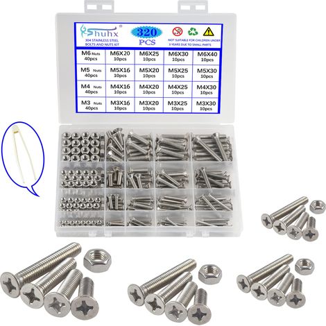 M3 M4 M5 M6 Boulons et écrous en Acier Inoxydable 304 Croix Vis à Métaux à Tête Fraisée Outils de Réparation de Fixations Kit D'assortiment pour Lit Bébé Têtes de Lit Chaises Meubles (1/5)