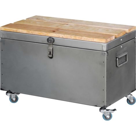 Coffre Acier Bois 650mm Rangement Mobile Robuste Avec Plateau Bois - Outifrance (1/2)