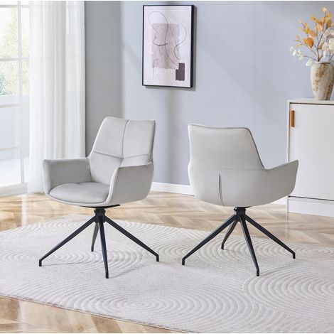 Esszimmerstuhl 360° drehbar im 2er-Set, 85 cm, hellgrau mit schwarzen Metallbeinen (1/5)
