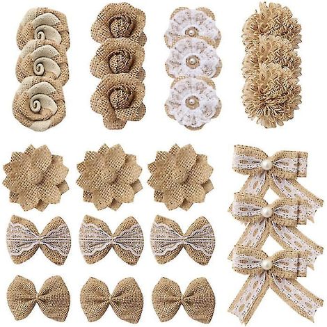 24 fleurs en toile de jute