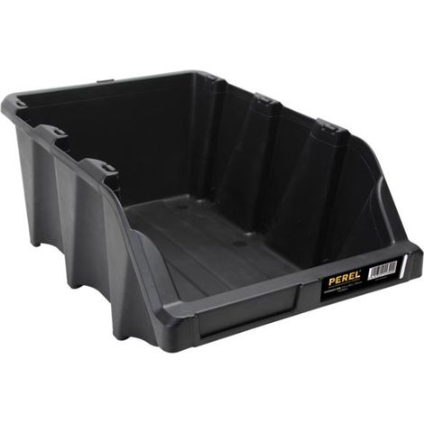 Perel Stapelbarer Sichtlagerkasten aus Kunststoff, Greifbox für Schrauben und Kleinteile, Sortierbox mit Etikettenhalter für Werkstatt Garage Lager, schwarz, 25 l, 310 x 490 x 195 mm (1/5)