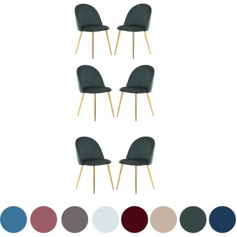 Juego de 6 sillas de comedor de terciopelo Lucia - Sillas de comedor modernas Tapizado Respaldo curvo con patas de madera - Verde (1/5)