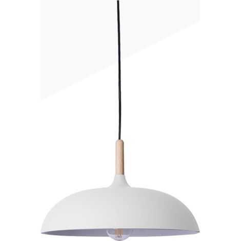 Suspension moderne ronde E27 – Abat-jour aluminium gris mat – Câble ajustable 120 cm – Tube en bois clair pour décoration (1/5)