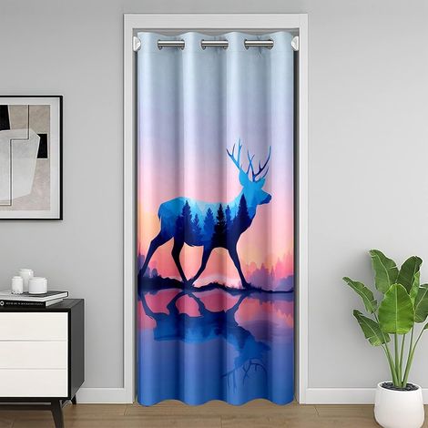 Cerf Rideaux Interieur Salon Chambre Animal Sauvage Rideau de Porte 86x203cm pour Les Enfants Fille Nature Faune Cerf Rideau Occultant Rideaux Ferme Occidentale Chasse Faune Décor de Chambre - 86L X 2 (1/5)