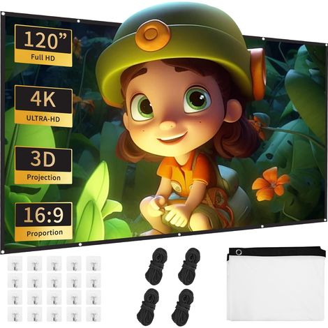 120 Pouces Ecran de Videoprojecteurs, Projecteur étanche épaissi Pliable écran, Double Face Anti-Plis Projection pour Vidéoprojecteurs, Écran pour Cinéma Maison, Fête, Nuit de Cinéma (1/5)
