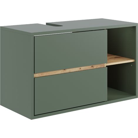 Waschbeckenunterschrank Viola, Grün/Artisan, 100 x 60 cm mit 2 Schubladen, Vicco