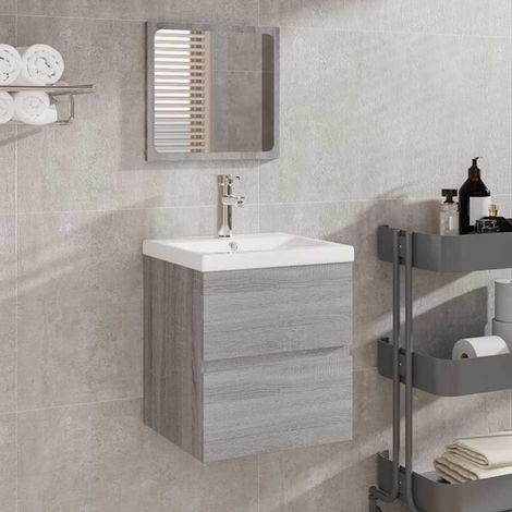 Meuble sous lavabo - Armoire de lavabo Style Contemporain et bassin et miroir Gris sonoma BV317926 - BonneVie (1/5)
