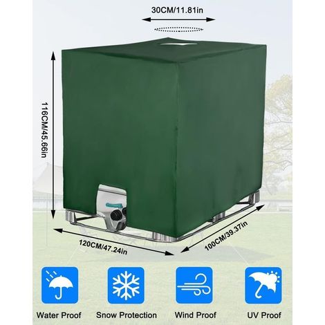 Bache pour Cuve 1000L IBC – 116x100x120 cm – Couvercle imperméable anti-UV & anti-poussière – Vert – Compatible avec bouchon de cuve à eau