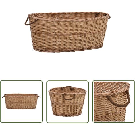 The Living Store Panier à bois de chauffage poignées de transport 88x57x34 cm - Paniers À Bois - Panier À Bûches - Rangement Cheminée - Décoration Rustique - Panier Osier (1/5)