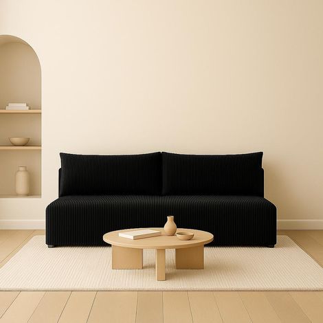 Sofello Sofa LUNO mit Schlaffunktion schwarz – Moderne Cordsofa für Ihr Wohnzimmer, Schlaffläche: 204×144 cm (1/5)