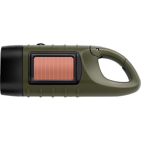 Lampe torche LED portable à manivelle dynamo multifonction à énergie solaire rechargeable pour camping randonnée haute luminosité urgence,Vert Militaire (1/5)