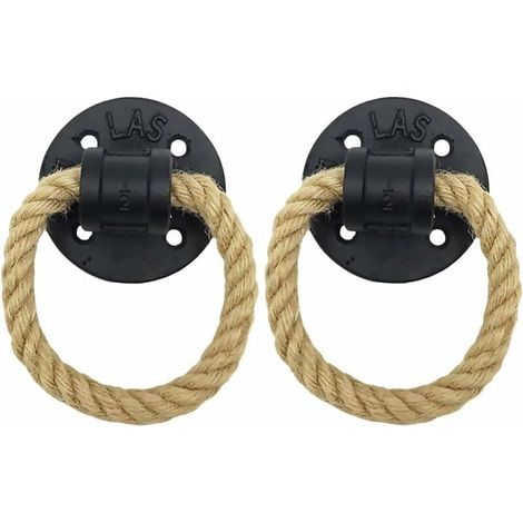 Tirador de armario retro, tirador de puerta de madera rústica, tirador de armario clásico de hierro forjado vintage, tirador de cuerda de cáñamo (2 unidades, negro) (1/5)
