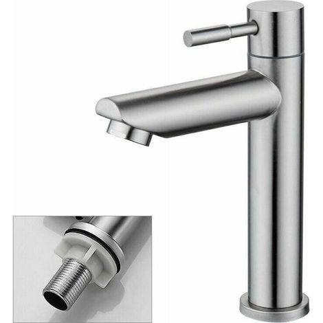 Robinet Salle Bain Eau Froide Uniquement Robinet Lavabo Surface Chromé en Cuivre Durable Robinetterie Lave Mains Cartouche Mousseur Démontable Pratique pour Nettoyer ou Remplacer, (1/5)