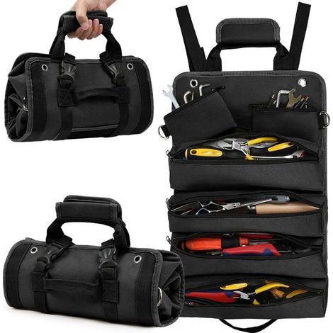 Sac à outils, pliable, enroulable et robuste, pochette à outils avec 2 pochettes à outils amovibles, organiseur multifonction pour mécanicien, excellent cadeau pour grand-père, papa, petit ami (1/5)