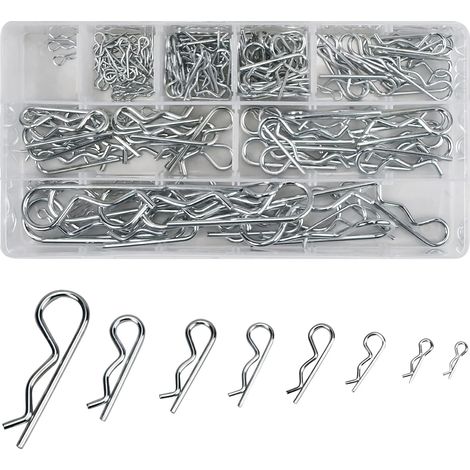 180 pezzi di coppiglie, perni di fissaggio con clip a R di 8 misure, clip per coppiglie a forma di R, kit di assortimento di coppiglie con scatola di immagazzinaggio per trattorini da giardino per aut (1/5)