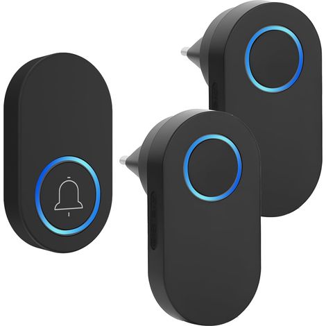 Sonnette sans Fil Exterieur Etanche 300 Mètre, Carillon sans-Fil 2 Récepteurs + 1 Émetteur Ip44 étanche avec Pile 60 Mélodies au 4 Niveaux Volumes Mini Sonnette de Porte pour Maison Bureau Hôtel