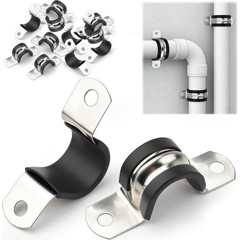 Lot de 16 colliers de serrage en U - Diamètre : 30 mm - Demi-collier de serrage en forme de U - Colliers de fixation en acier inoxydable 304 - Support en U en métal - 2 trous - Collier de (1/5)