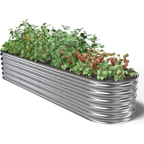 Potager Surélevé en Métal 240x60x43 cm - Bac Potager Extérieur Modulaire 9-en-1 - Jardinière Surélevée en Acier, Inoxydable - Durée de Vie Minimum 20 Ans, Argenté (1/5)