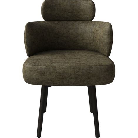 Silla de comedor giratoria 360° en verde oliva con reposabrazos y tapizado de chenilla (1/5)