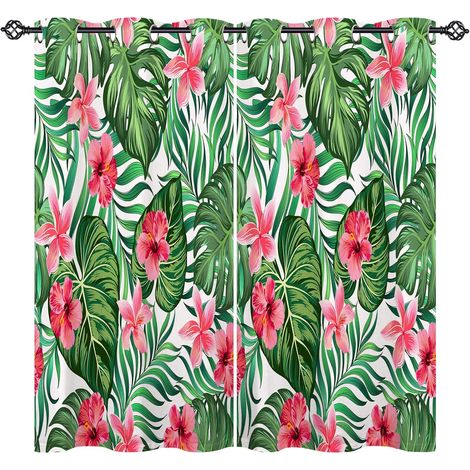 Rideau Occultant Tropical Feuille de Palmier Fleur Rideau Thermique Isolant Draperies Intérieurs Tenture Opaque à Oeillets pour Maison Chambre Salon Fenetre 2 Pièces L 77 x H 160 cm - 77L X 160H cm (2 (1/5)