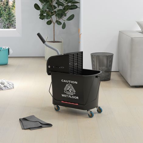 Cubo de Fregar 20L con Ruedas y Escurridor Cubo para Fregona con Separador de Agua 60x27x70,5 cm Negro (1/5)