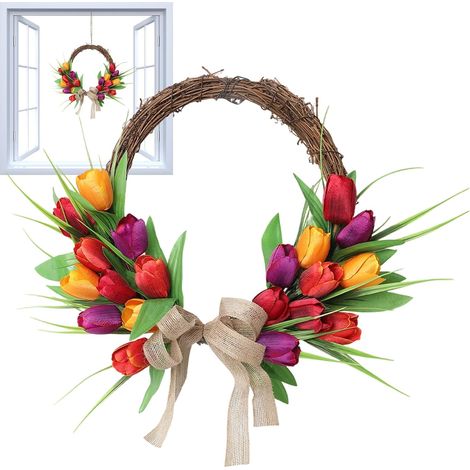 Couronne Printanière Support Décoratif Floral  Couronne de Porte d'Entrée Décoration pour Intérieur Extérieur Fenêtre Mur Salon Chambre Mariage Fête (1/5)