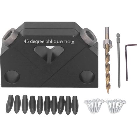 Jeffergarden Gabarit de perçage incliné pour le travail du bois, en alliage d'aluminium noir, guide de perçage à angle de 45 degrés (1/5)