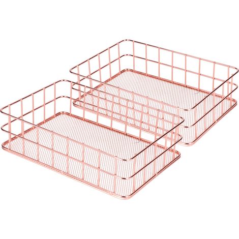 2 Stück nordische, schlichte Aufbewahrungskörbe aus Schmiedeeisen in Roségold für den Schreibtisch (1/5)