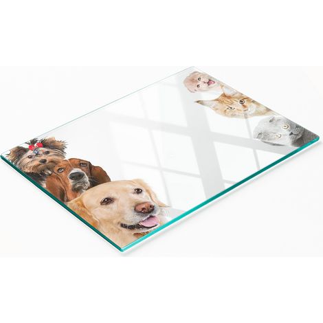 Tagliere da cucina in vetro con decorazioni raffiguranti cani e gatti, 80x52 cm. (1/5)
