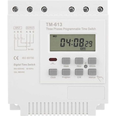 Minuteur Triphasé Numérique 380 V Programmable Hebdomadaire avec Relais de Contrôle d’Alimentation