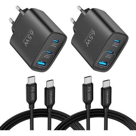 Chargeur USB C 65W, 2 pièces Chargeur Rapide avec 2 câbles 60W (2m) (1/5)