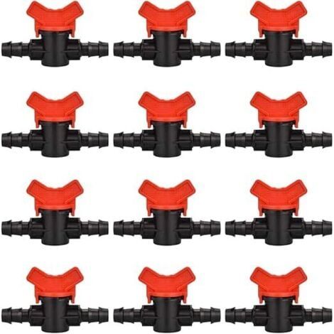 12 PCS Robinet de jardin pour tuyau, Tuyau Vanne d'irrigation 16 x 16mm Robinet d'arrêt raccord en Plastique pour le contrôle extérieur de la vanne d'eau de jardin (noir + rouge) (1/5)