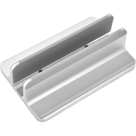 Support pour ordinateur portable 2 places, support de rangement vertical réglable pour tablette, idéal pour la maison ou le bureau (argenté). (1/5)