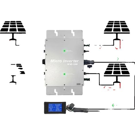 Micro-onduleur, puissance de 1200 W, étanchéité IP65, WVC-1200W avec écran LCD, 180-260 V CA, 22-50 V (1/2)