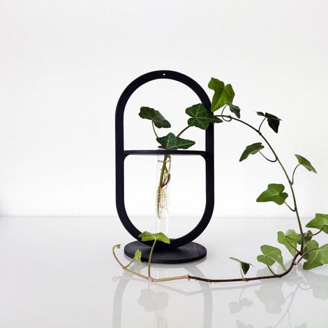 Vase soliflore design en verre et bois noir