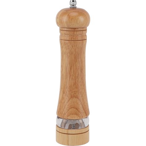Moulin à poivre en bois avec hublot transparent, réglable en mouture, fonctionnement manuel facile, pour cuisine, couleur bois clair (1/5)