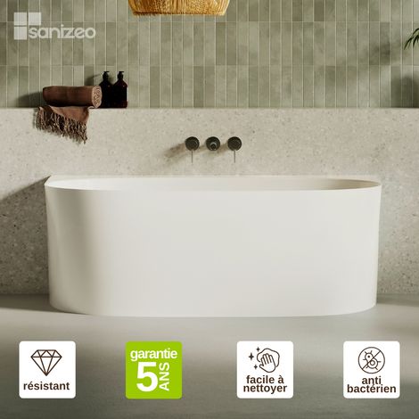 Baignoire asymétrique en minéral composite Design – Blanc Brillant, L158 x l86 x H58 cm – FROSK LAVABERG (1/5)