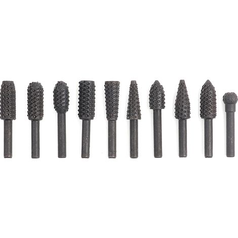 Lot de 10 Fraises Rotatives Bois Acier Trempé Tige 6,3mm Tête 12mm Long 60mm pour Sculpture et Finition Précise Compatible Dremel (1/5)
